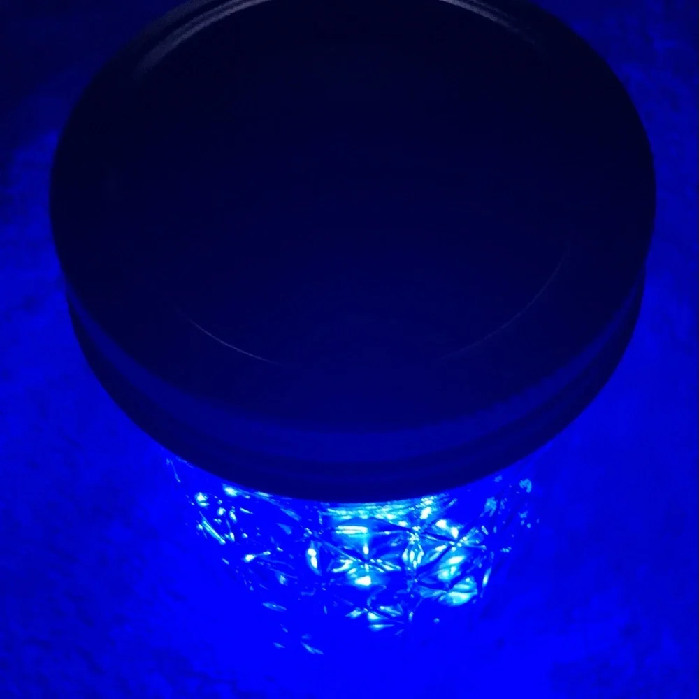 BLUE 1/2 PINT MASON JAR w/ LED FAIRY-LIGHTS/HANDMADE/NWT - Picture 4 of 11